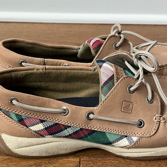 Sperry Top Sider Size 9.5 Khaki Leather Plaid Preppy Bluefish Oxford Boat Shoes - Picture 3 of 13
